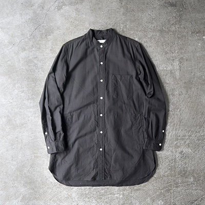 Subdued Color Cotton Oxford Cloth Band Collar Long Shirt